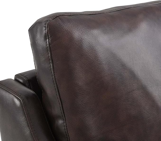 Pemberly Row Modern Leather and Metal Armchair 33.5 in H x 28 in W x 32 in D Brown Finish Upholstered Accent Chair with Spring Coil Support Mid-Century Style for Living Room or Home Office Use