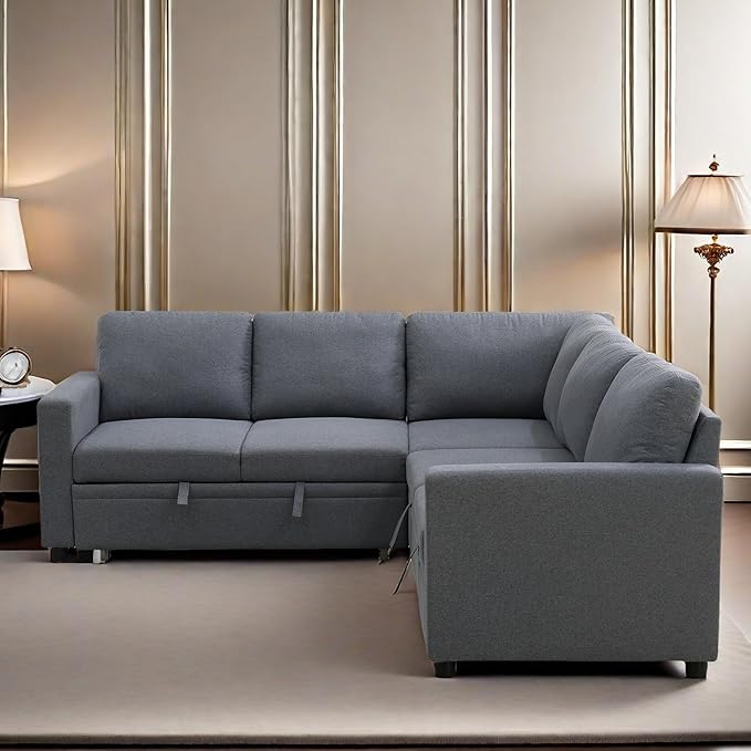 Sleeper Sofa Couch Bed Convertible Sofa Bed with Armrests Sectional Sofa with Storage Seat L Shaped Sectional Couch with Reversible Chaise for Living Room Apartment Bedroom Office