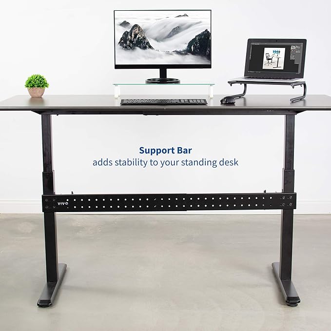 VIVO Black Universal Steel Clamp-on Desk Stabilizer Bar for Sturdy Reinforced Workstation 36 to 61.6 inch Bracket Support System for Sit to Stand Desk Frames Expandable Width Adjustment DESK-STB01B