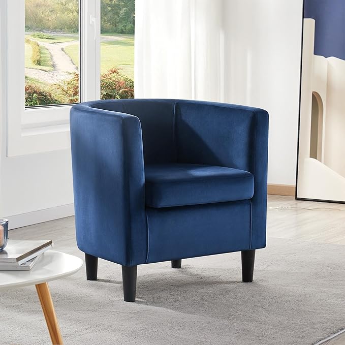 Yaheetech Velvet Accent Chair Modern and Comfortable Armchairs Upholstered Barrel Sofa Chair for Living Room Bedroom Waiting Room Blue