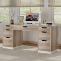 Computer Desk with Drawers 54 Inch Small Office Desk with 7 Drawers for Bedroom Executive Desk with Stoarge Drawers for Work Study Writing Small Spaces Walnut