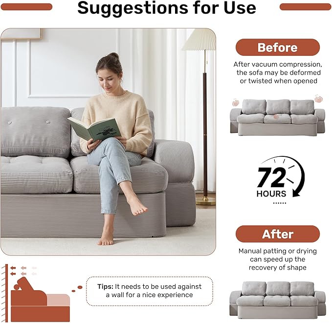 Convertible Sofa Bed3-Seater Boneless Couches for Living Room 2 in 1 Folding CouchFold Out Floor Couch with PillowsCloud Floor LoveseatFloor Futon Sleeper for Living Room Bedroom LoungeLightGray