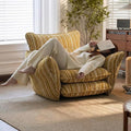 Oversized Chenille Accent Chair with Lumbar Pillow Yellow Stripe Wide Armrests Deep Seat 7 Inch High-Density Foam 350 lbs Capacity