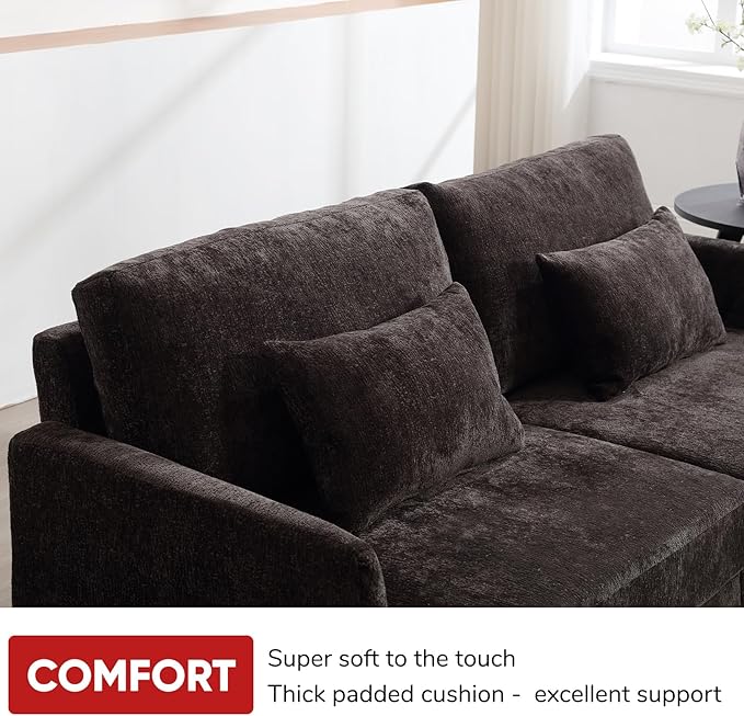 JOYBASE 70 inch Loveseat Sofa Mid-Century Modern Love Seat Couch with Wood Legs Upholstered Comfy Sofa for Living Room Apartment Office Bedroom (Black Chenille)
