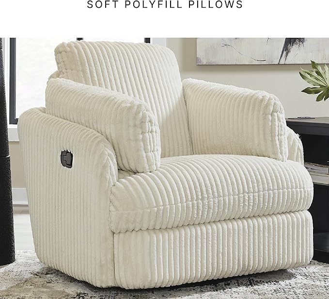 Signature Design by Ashley Tie-Breaker Casual Swivel Glider Recliner with Hidden Storage White