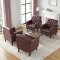 Faux Leather Accent Chairs Set of 4 Modern Armchair Club Chair with Nailhead Trims &amp Wood Legs for Living Room Upholstered Comfy Arm Chair Side Chair for Office Bedroom-Dark Red