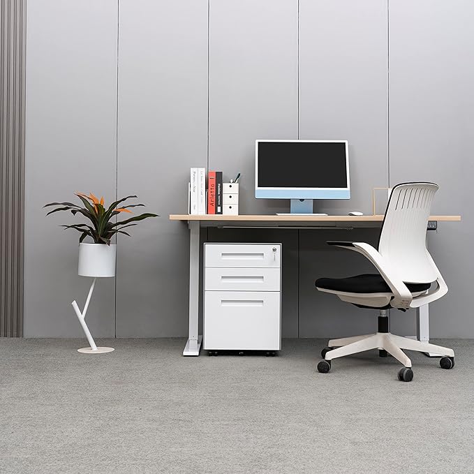 Generic 3 Drawer Mobile File Cabinet with Lock Steel File Cabinet for LegalLetterA4F4 Size Fully Assembled Include Wheels Home Office Design White+gray
