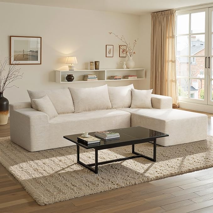 103” Cloud Sectional Couch with L-Shape ChaiseModern Modular Sofa with Deep Seat Upholstered Couches for Living Room BedroomNo Assembly Required Beige (Right Facing Chaise)