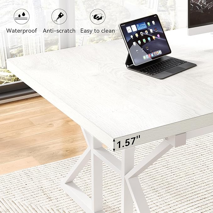 LITTLE TREE 70.8-Inch Large Executive Desk Extra Long Computer Office Desk Workstation Modern Simple Style Laptop Table Sturdy Wooden Writing Workstation for Home White