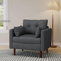 GDFStudio Tufted Club Chair Accent Armchair Accent Arm Reading Chair for Living Room Upholstered Button Armchair Lounge Chair with Comfy Cushion Wooden Leg for Bedroom Office Charcoal Grey
