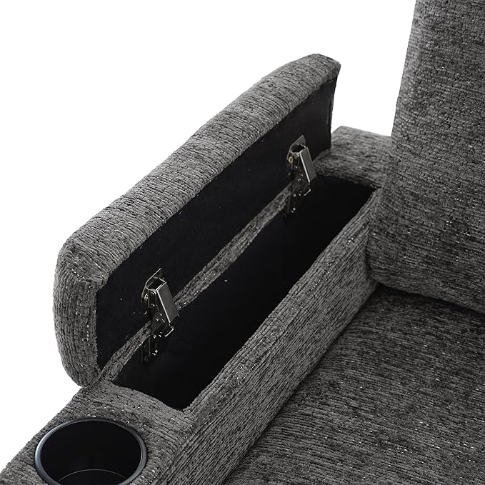 109.9 Modern Sectional Sofa Pull-Out Sofa Bed Sleeper with Storage Ottoman and 2 Cup Holders Chenille Convertible U-Shaped Couch Bed for Living Room (Grey-3.13)