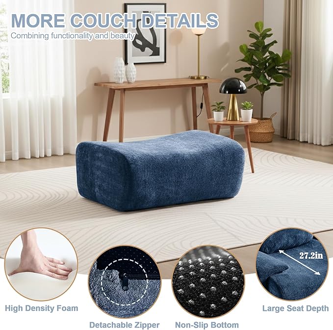 Multiple Modular Boneless Couches for Living Room Cloud Sectional Sofa with Comfy Deep Seat Oversized Ottoman for Bedroom Apartment No Assembly 1 Module Combined Blue