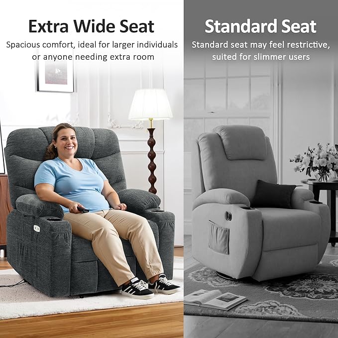 MCombo Oversized Power Lift Recliner Chair with Extended Footrest Extra Wide for Big and Tall Elderly People Fabric R7289 (Dark Gray Medium-Oversize)