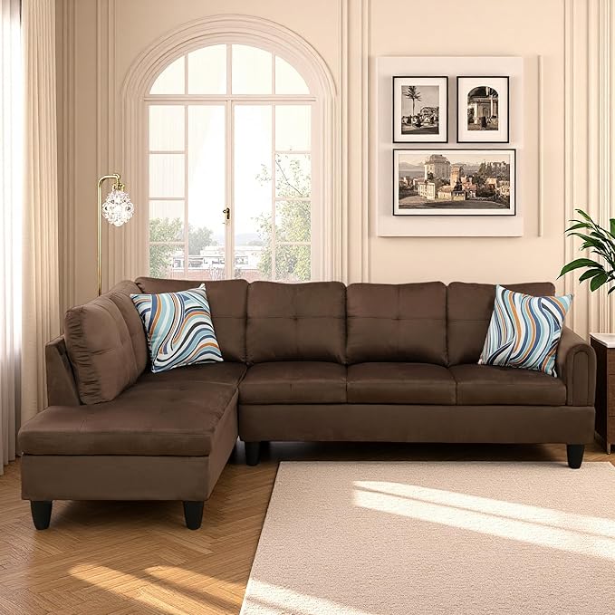 L Shaped Couch Sectional Couches with Chaise 3 Pieces Modular Convertible Sofa for Living Room Furniture Sets and Small Apartment Chocolate