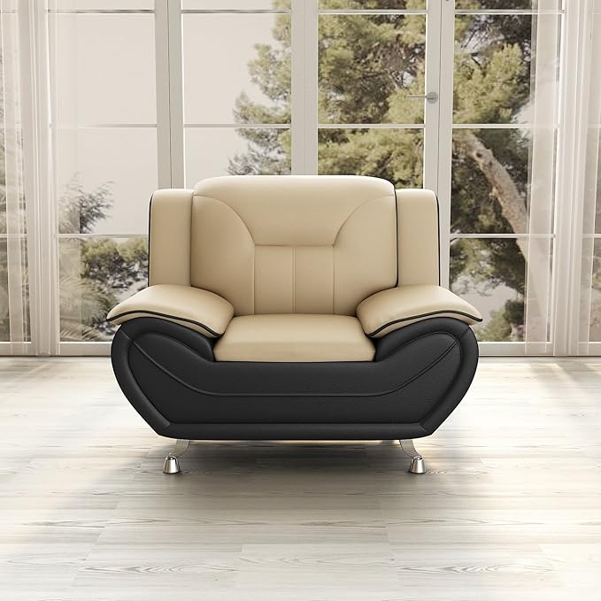 Michael Modern Faux Leather Upholstered Stainless Steel Legs Living Room Chair Camel/Black