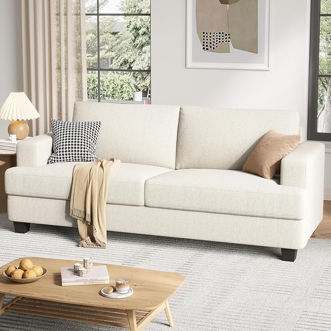 84 Inch Sofa with Extra Deep Seats Oversize Linen Fabric 2 Seater Sofa for Living RoomModern Couch and Loveseat Comfy Armrests and Seats and Backrests Easy Installation Ivory