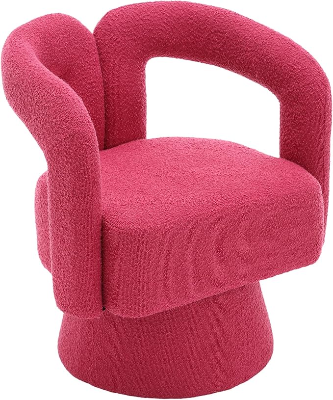 360 Degree Swivel Cuddle Barrel Accent Chairs Round Armchairs with Wide Upholstered Fluffy Fabric Chair for Living Room Bedroom Office Waiting Rooms (Rose Red)