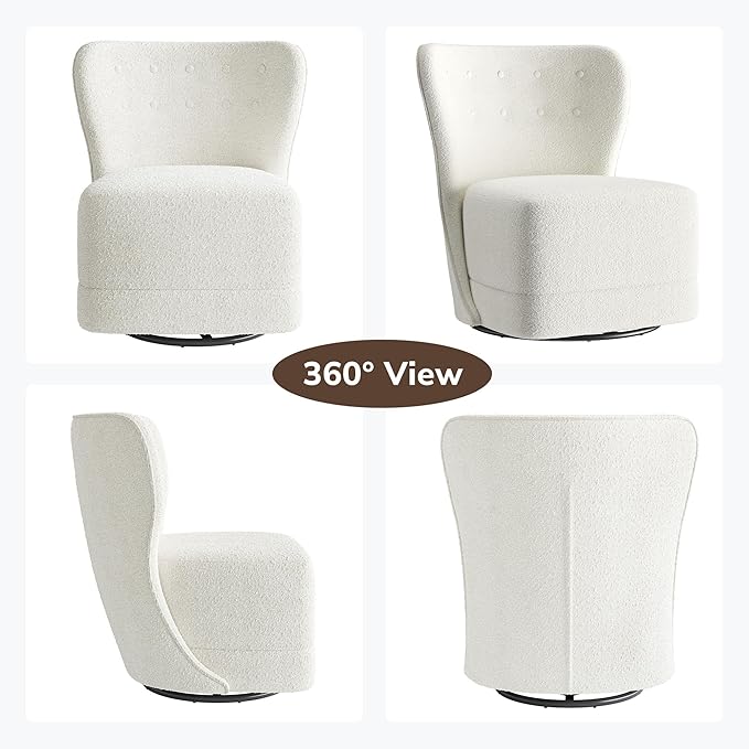 BELLEZE Swivel Accent Chairs Set of 2 Modern Upholstered 360° Swivel Barrel Chairs Comfy Small Club Chairs for Nursery Hotel Bedroom Office Lounge - Cortona (White)