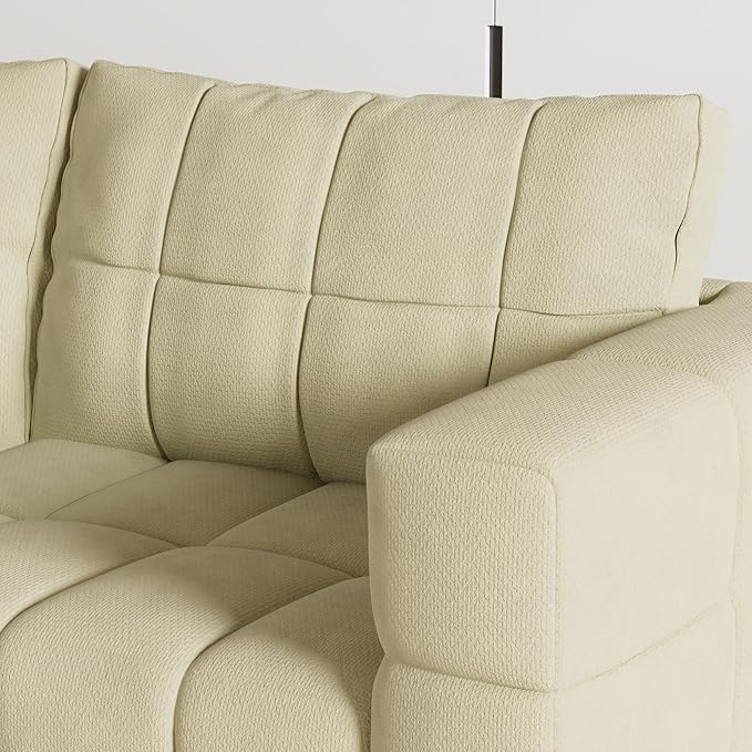 81.89 Sofa Comfy 3 Seat Sofa Tufted Chenille Upholstered Sofa Couch for Living Room with Gold Metal Legs and 2 Throw Pillows (BAIGE-N)