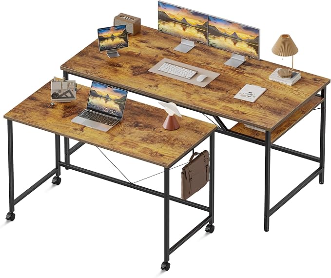 Mericonia 48 inch Computer Desk w/Shelf &amp Adjustable Feet 32 inch Rolling Office Desk w/ 1 Hook Small Space Desk for Home Office Study Writing Bedroom 2 Pack