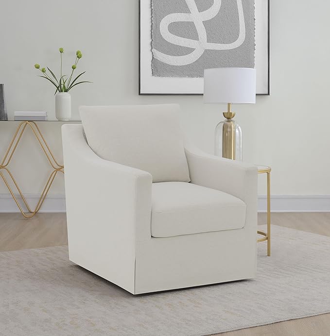 Coaster Home Furnishings - Winter - Wood - Upholstered Accent Chair with Sloped Arms Removable Seat Cushion and 360-Degree Swivel - Living Room - Beige - 904133