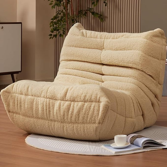 Bean Bag Chairs for Adults Giant Bean Bag Chair Memory Foam BeanBag Chair Bean Bag Sofa with Filler Faux Fur Fireside Beanbags Lazy Sofa for Living Room Bedroom Office (Khaki Teddy Single)