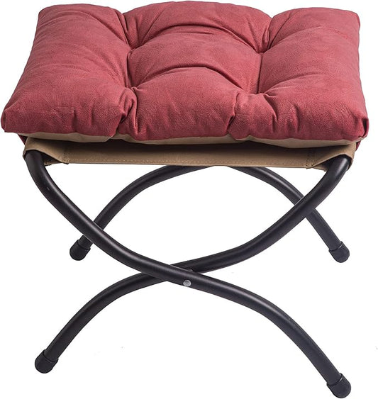 15 Foldable Foot Stool Ottoman with Metal Frame - Washable Red Upholstered Indoor/Outdoor Footrest for Living Room Bedroom Patio - Space-Saving Compact Design