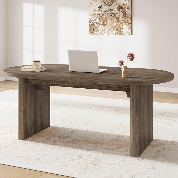 GAOMON 70.8 Inch Oval Computer Desk Long Large Executive Desk Wooden Home Office Desk Writing Table Computer Table Workstation for Home Office