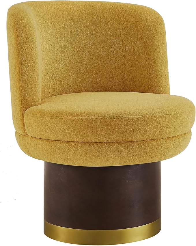 Christopher Knight Home Mirin Upholstered 360° Swivel Accent Chair Chenille Fabric Swivel Barrel Chair Modern Vanity Chair for Living Room Bedroom Yellow+Brown