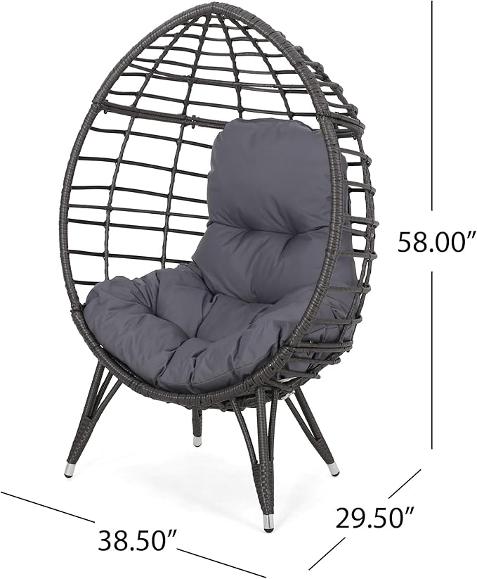 GDFStudio Noble House Savin Wicker Teardrop Chair in Gray and Dark Gray