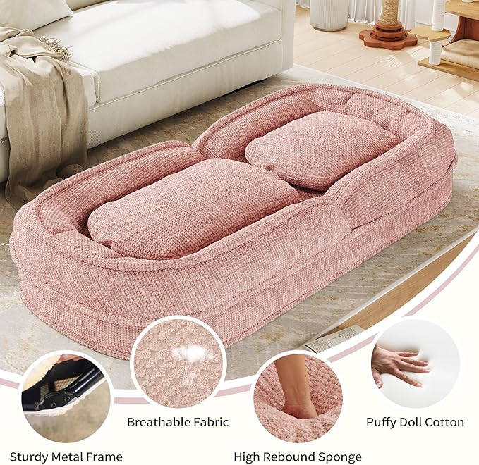 Human Dog Sofa Bed for Adult &amp Pets Convertible Lazy Sofa Couch with 5 Adjustable Positions Comfy Human Size Dog Bed Upholstered Bean Bag Lounge Chair for Living Room Bedroom Pink