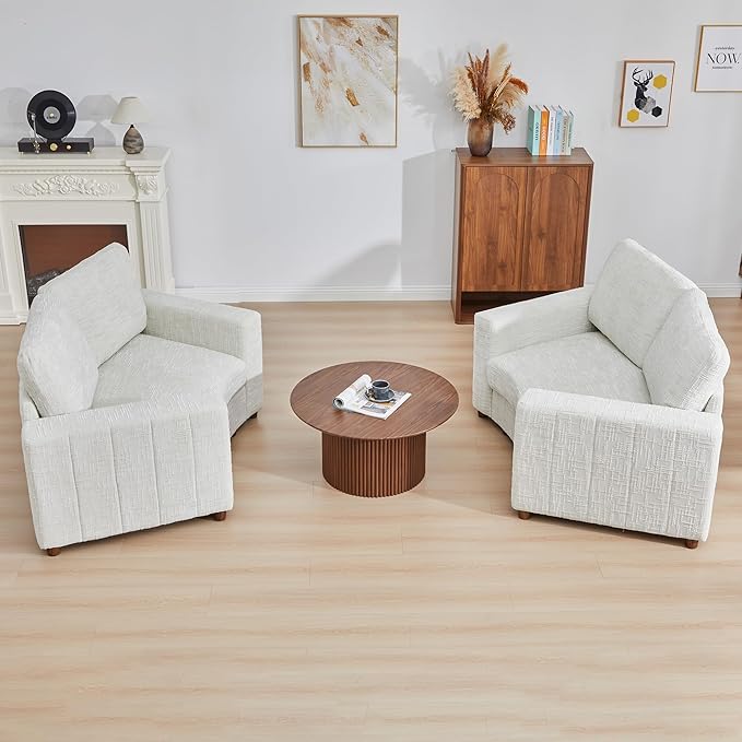 Cream Cloud Curved Accent Couch Set of 2 Reading Chair Big Comfy and Soft Memory Foam 30.31'' Deep Mid-Century Modern Accent Chair for BedroomOfficeSmall SpaceDormApartment - White