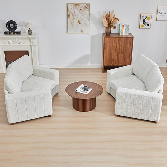 Cream Cloud Curved Accent Couch Set of 2 Reading Chair Big Comfy and Soft Memory Foam 30.31'' Deep Mid-Century Modern Accent Chair for BedroomOfficeSmall SpaceDormApartment - White