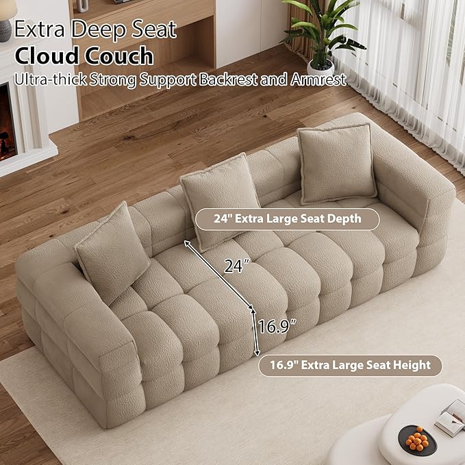 91.3 Boneless CouchComfy Cloud Sectional Sofa with Deep SeatModern Upholstered Chenille Love Seat Sofa Oversized Couches for Living Room No Assembly Required Tufted Sofas Light Brown