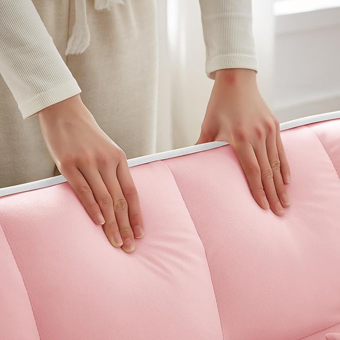 SLEERWAY 3-in-1 Convertible Futon Sofa Bed Chair Multi-Functional Sleeper Chair Bed with Pull Out Couch and Adjustable Backrest Modern Velvet Chaise Lounge Loveseat for Living Room Bedroom Pink