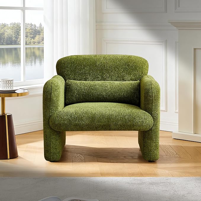 Modern Accent Chair 33.86inch Upholstered Comfy Reading Armchair with Solid Wood Legs &amp High-Density SpongeVelvet Simple Leisure Sofa Chair for Living Room Bedroom Small SpacesGray