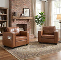 TYBOATLE Brown Faux Leather Accent Chairs Set of 2 Comfy Living Room Chair Reading Oversized Accent Chairs Tufted Mid Century Modern Arm Chair Wider Armchair for Office Bedroom Lobby