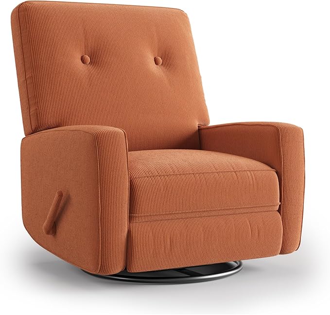 GarveeHome Recliner Chairs Swivel Rocker Recliner Glider Recliner Nursery Chair for Adults 360° Swivel Glider Rocking Chair for Living Room Bedroom Office RV Small Spaces Corduroy Orange