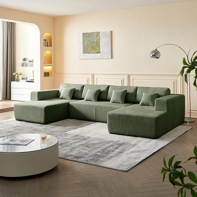 137.8 X 70.9 U Shape Modular Sectional Sofa Corduroy Fabric Oversized Sectional Couch 6 Seat U Shaped Couch with 4 Pillows for Living Room Bedroom Office No Assembly Require