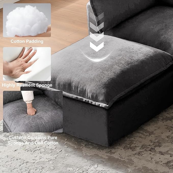 HDX Modular Sectional Sofa L-Shaped Couch Sofa with 4 Seats and Pillows for Living Room Modern Minimalist Chenille Fabric Large Comfy Cloud Furniture Sets (Gray)