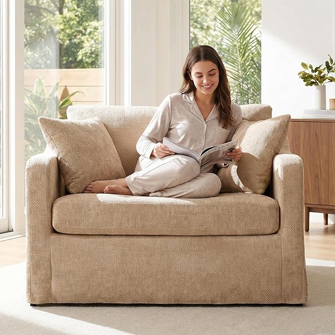 Aoiy &amp Wifon 43.9'' W Oversized Accent Chair Upholstered Mid-Century Reading Chair Comfy Oversized Lounge Chair for Living Room &amp Bedroom Chenille Wheat
