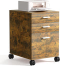 3 Drawer File Cabinet with WheelsPreassembled Rustic Brown Wood OrganizerMultifunctional for Home OfficeMobile Printer Stand Storage19 L x 16 W x 22 H