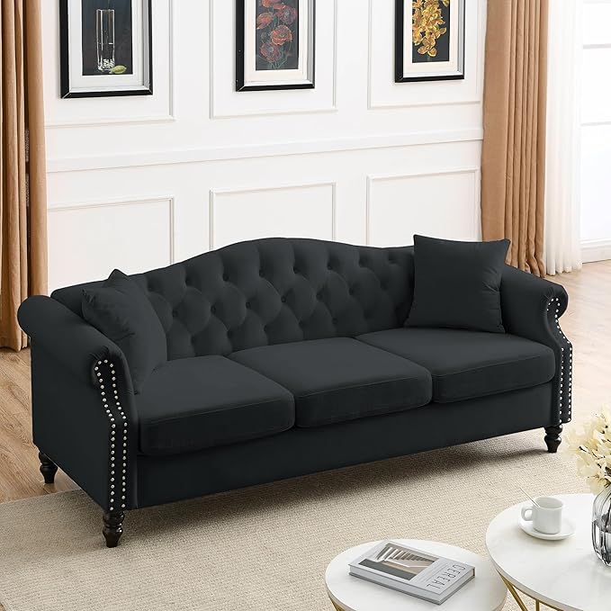 Oversized Velvet Loveseat 79 Inch Sectional CouchLuxury 3 Seater Deep Couch with NailheadUpholstered Sofa for Living Room Bedroom Apartment