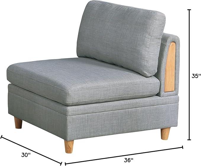 NewCosmos Living Room Furniture Armless Chair Light Grey Dorris Fabric 1pc Cushion Armless Chair Wooden Legs