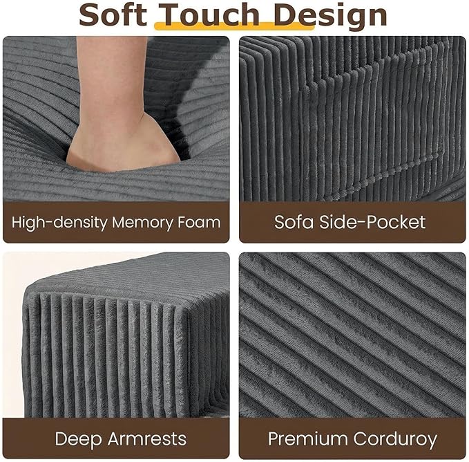 Convertible Sofa Bed 78 Oversized Boneless Loveseat Couch 2 in 1 Foldable Futn Bed Couch in A Box Folding Sleeper Sofa Chair for Living Room No Assembly Required Grey