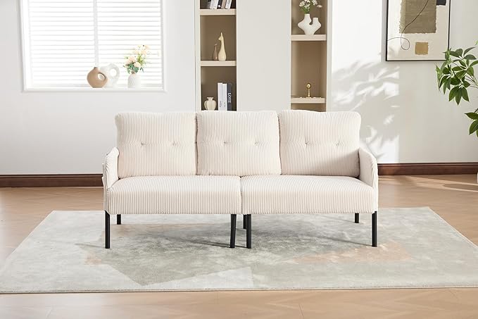 KEIKI 67 Corduroy Loveseat Sofa with Double Side Pockets &amp High Resilience Cushion Modern Style Upholstery Oversized 2-Seater Couch with Metal Legs Easy Assembly for Living Room Beige