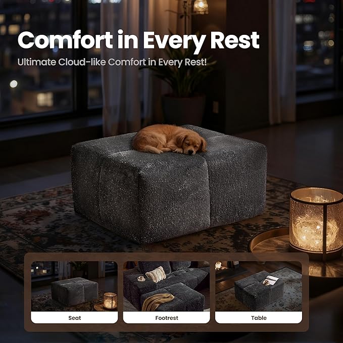 114 Cloud Sectional Couches with OttomanU Shaped Boneless Couch in A BoxDeep Seat Modular Sectional Sofa with Comfy Chaise No Assembly RequiredGrey
