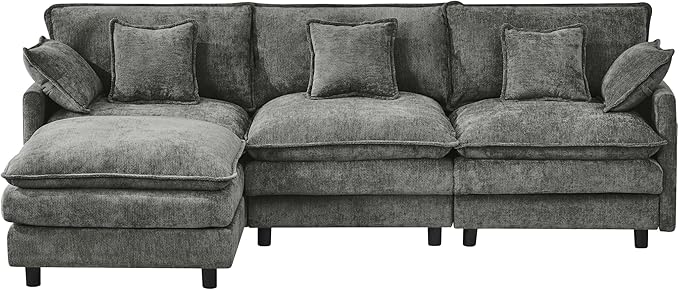 KEIKI 101.9 Modular Sectional Sofa with Movable Ottoman 3 Seat Modern Sofa Set L-Shape Sectional Couches for Living Room Apartment Gray