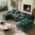 134U Shaped Sectional Couches for Living RoomOversized Modular Sectional Fluffy Couch with Chaise Lounge &amp Tufted ButtonsModern Chenille 6 Seat Living Room Sofa Set with Storage ConsoleGreen