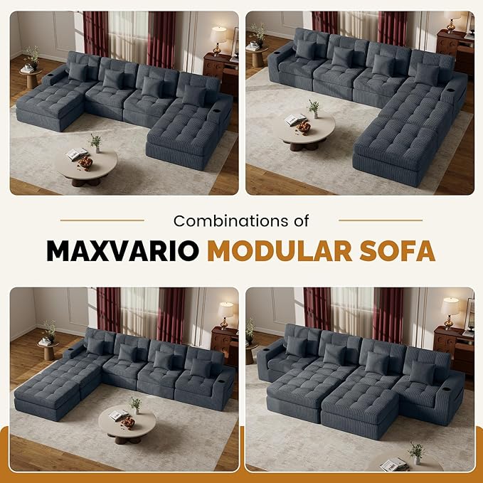 143 Modular Sectional Sofa for Living Room Convertible U-Shape Couch with OttomanCloud Boneless Couch with Layered CushionGary Corduroy